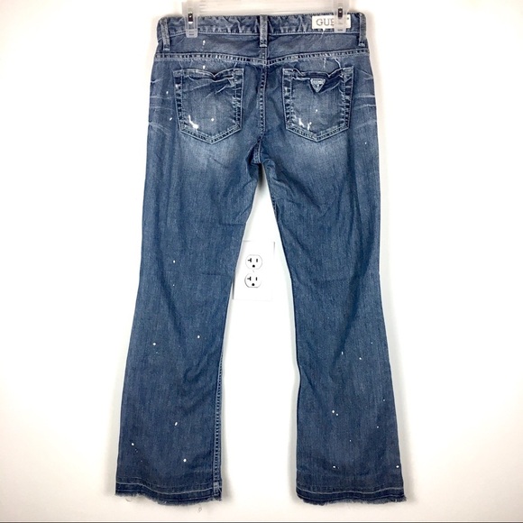 Guess Paint Splatter Distressed Flare Leg Jeans - Picture 2 of 8